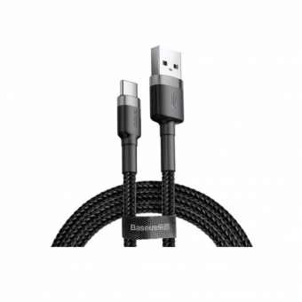 Кабель USB A - USB C, CATKLF-CG1 2.0м QC3.0 с нейлоновой оплеткой Cafule серый/черный BASEUS