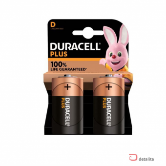 Щелочная батарейка LR20 (MN1300/D) 1.5V R20A/DUR/U/PLUS - блистер Duracell 100% Plus Power (2 шт. в блистере)