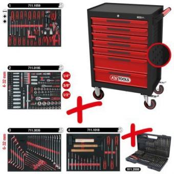 Įrankių vežimėlis su 7 stalčiais ir 515 premium įrankių, ECOline BLACK/RED 