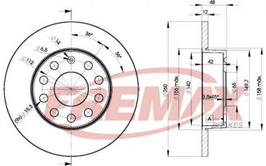 Торм. диск Audi A3/Seat Altea/Toledo III/Skoda Octavia II/Superb II/VW Caddy III/Golf V/Plus V/VI 1.2-2.5 03- 