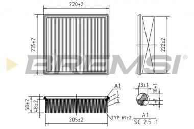 Air filter element MB A W176/B W246/W242/CLA C117/X117/GLA X156/Infiniti Q30/QX30 1.5D/1.8D/2.2D 11- 