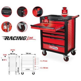 Įrankių vežimėlis su 7 stalčiais (be įrankių), RACINGline BLACK/RED 
