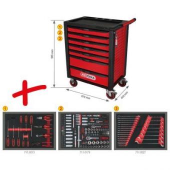 RACINGline черно-красная инструментальная тележка с 7 ящиками и комплектом из 215 инструментов премиум-класса 